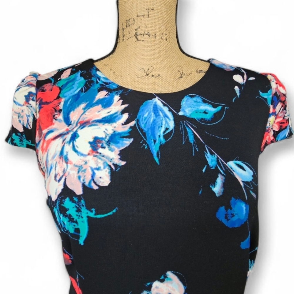Betsey Johnson Floral Bodycon Multicolor Stretch Midi Dress, Size 4 - Picture 3 of 8